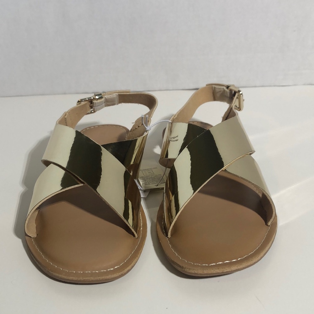 Gold Faux Leather Crisscross Strappy Sandals - Picture 2 of 6